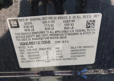 2018 GMC Terrain Sle z USA, uszkodzony, nr VIN 3GKALMEX7JL120542